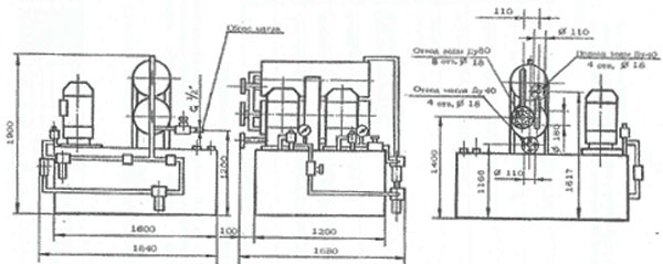 Рис.1. Габаритный чертеж станции жидкой смазки с маслоохладителем СС140М