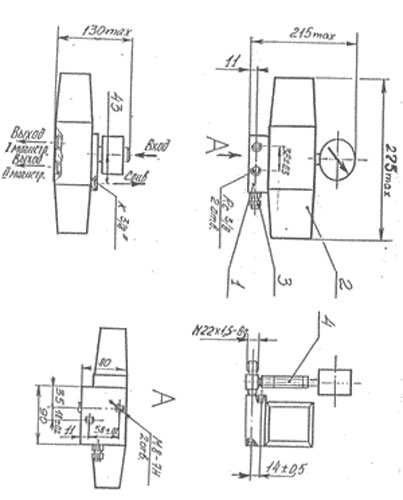 Рис.1. Габаритный чертеж распределителя РЭ 063 (2-63) с электрическим управлением и предохранительным клапаном