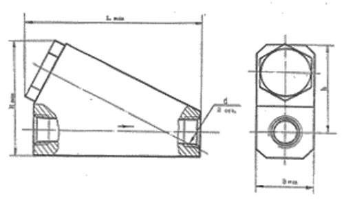 Рис.1. Габаритный чертеж фильтра сетчатого для пластичного материала ФЛС 10 (16; 20)