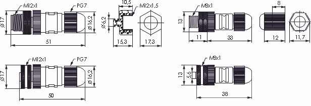 Схема - М12 и М8 разъемы с гермовводом