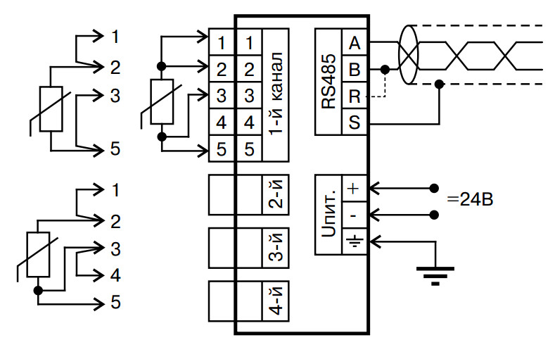 Схема подключения модуля ввода дискретных каналов MTM4000AIС, МТМ4000AIC-D
