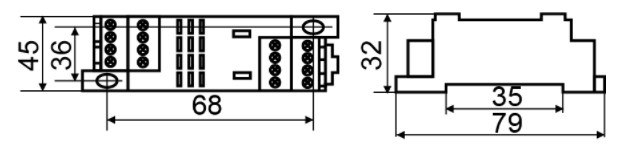 Рис.1 Схема габаритных размеров колодки под реле PYF14A-E