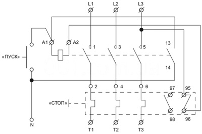 Электрическая схема управления катушкой магнитных пускателей ПМК 12 напряжением 220В