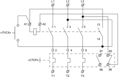 Электрическая схема управления катушкой магнитных пускателей ПМК 12 напряжением 380В