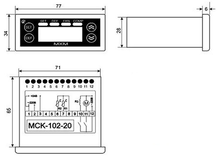 Схема габаритных размеров контроллера МСК-102-20