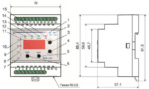 Схема габаритов контроллера МСК-107