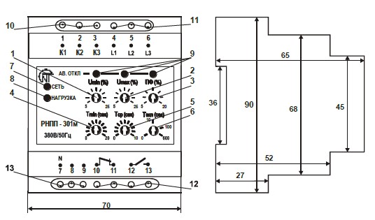 Схема габаритных размеров реле РНПП-301