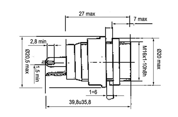 Схема габаритных и присоединительных размеров патрона ПШМ-1
