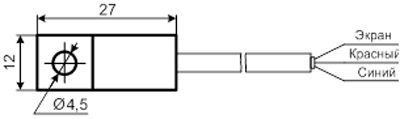 Рис.1. Внешний вид и габаритные размеры датчика температуры (максимальная длина кабеля от датчика к устройтву - 30 м)