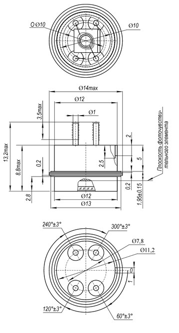 Схема габаритных размеров фотодиода ФД-255А