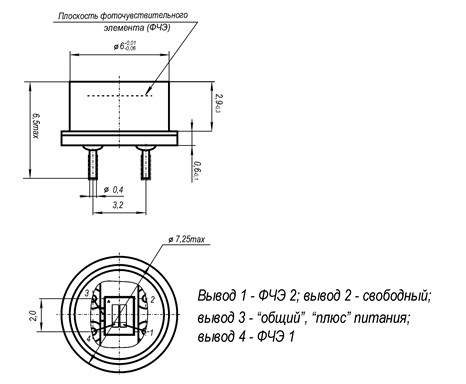 Схема габаритных размеров фотодиода УФД-24М