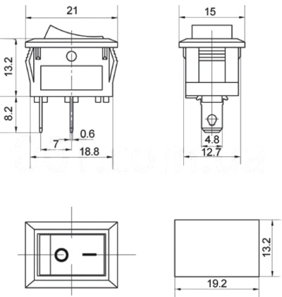 Рис.2. Схема габаритных размеров переключателя KCD1-101