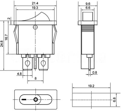 Рис.2. Схема габаритных размеров переключателя KCD1-12-101