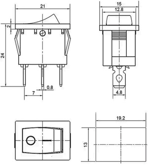 Рис.2. Схема габаритных размеров переключателя KCD1-2-101N