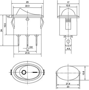 Рис.2. Схема габаритных размеров переключателя KCD1-9-101N