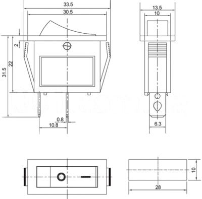 Рис.2. Схема габаритных размеров переключателя KCD3-101N
