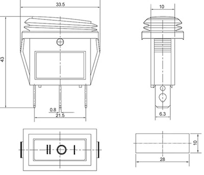  Рис.2. Схема габаритных размеров переключателя KCD3-103W
