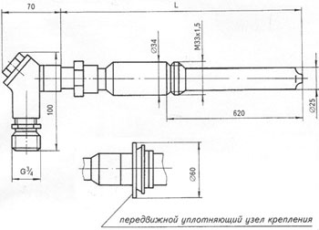 Рис.1. Габаритный размеры термопреобразователя ТПР-0573